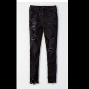 AE High Waisted Crop Black Ripped Jeans